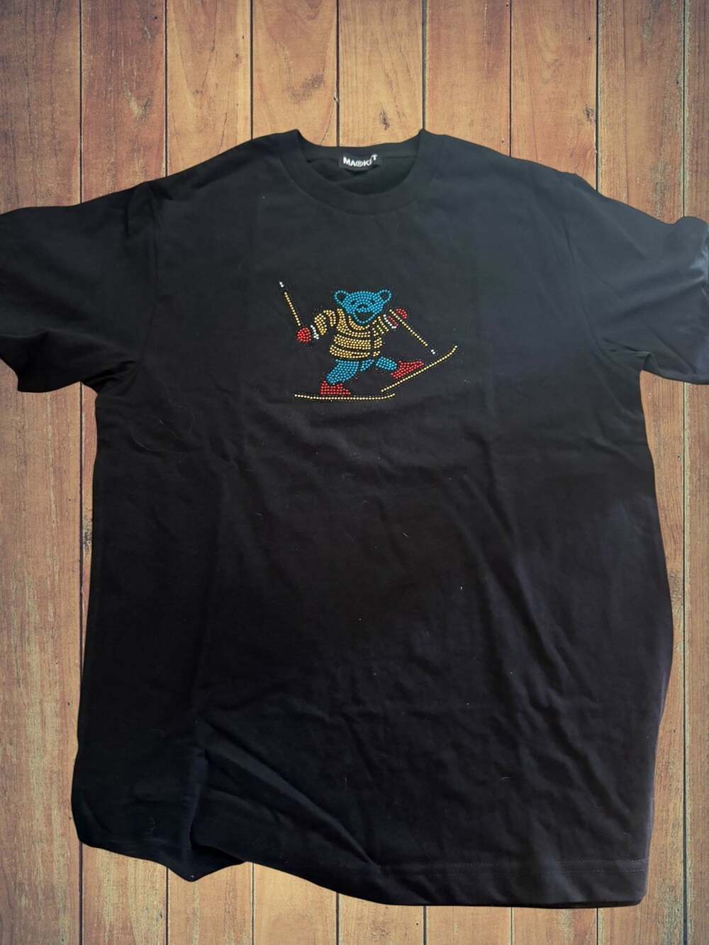 Market Black Rhinestone Skiing Grateful Dead Bear T-Shirt Size M